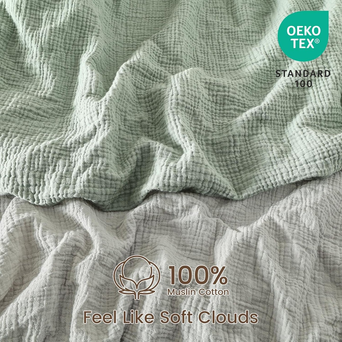 david's kids Muslin Crib Sheets for Boys Girls, 2 Pack 100% Cotton Soft Breathable Fitted Baby Sheet Set, 28x52 Inch Fits Standard Crib and Toddler Mattresses, Light Gray & Sage Green